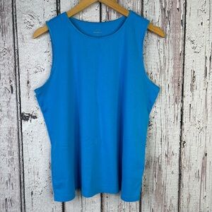 CJ Banks Plus Size 1X Layer Your Look Tank Turquoise Blue Sleeveless Satin Trim